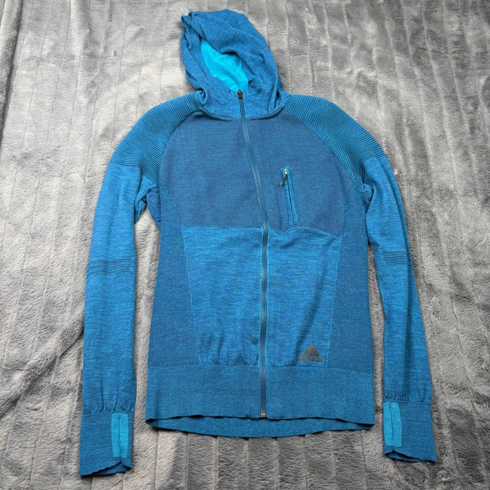 Adidas Running Primeknit Wool Blend Full Zip Hoodie Blue BP6817 Mens Small